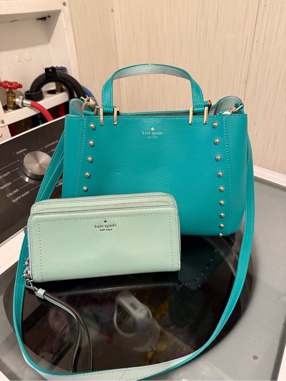 kate spade Teal Romily Crossbody Satchel with Mint Zip Wallet